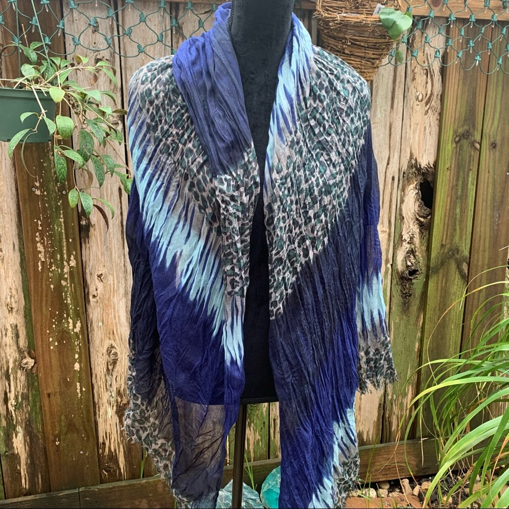 Beautiful large scarf approximately 74” long, color: dark blue W/spotted trim